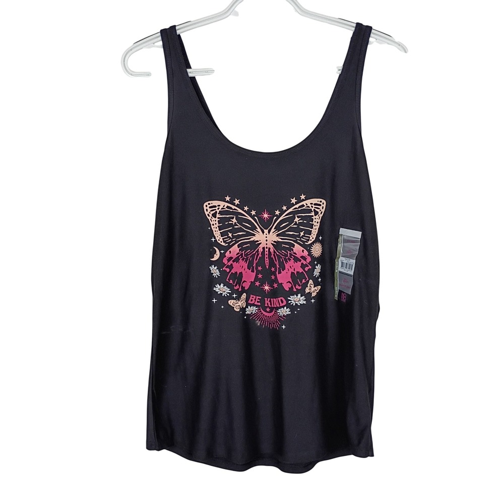 New No Boundaries Black Be Kind Butterfly Graphic Scoop Tank Top XL 15-17